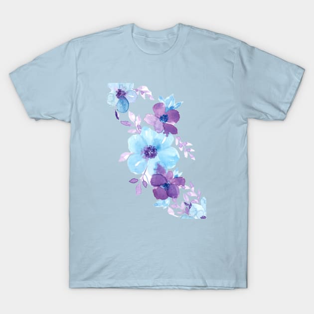 Watercolor Blue and Purple Flowers Blooming T-Shirt by DesignScape by Janessa